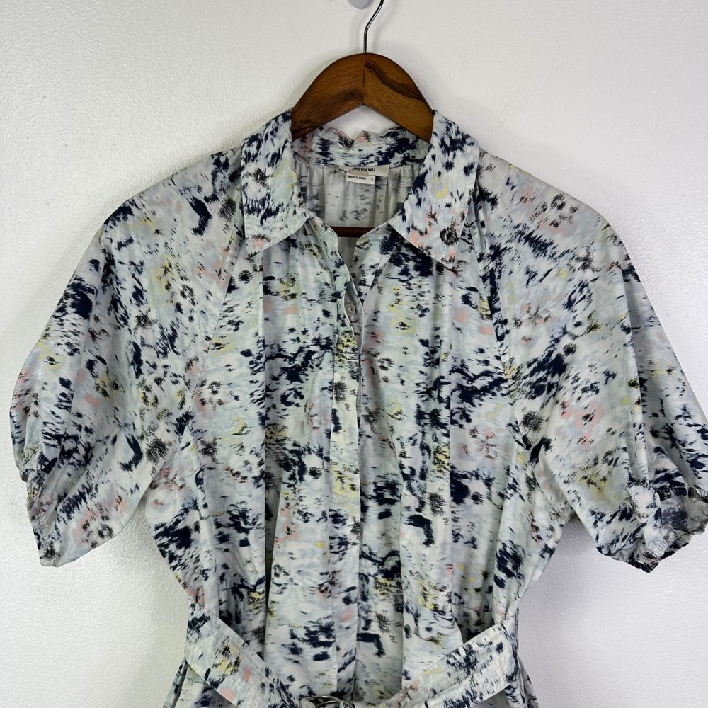 Jason Wu Blurred Poplin Belted Shirt Dress Blue Size 4 - Picture 3 of 9